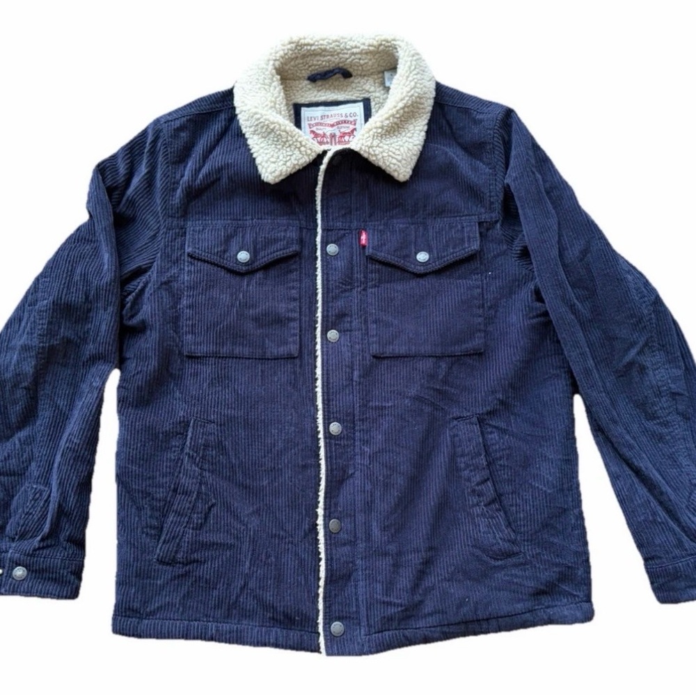 Levi's Men's Navy Corduroy Trucker Jacket with Sherpa Lining Men’s Size Small